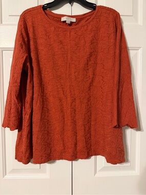 LOFT Orange Textured Floral Knit Tunic